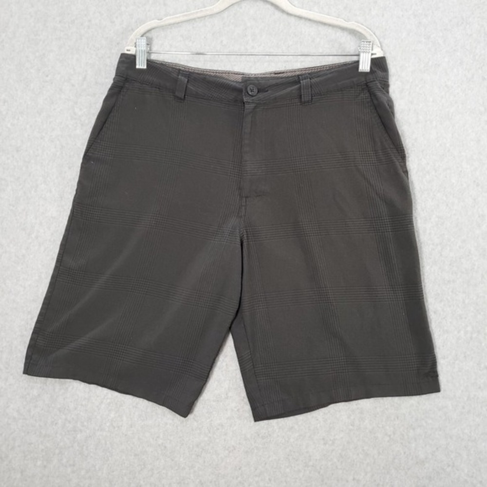 O' Neill Men Shorts 34 Gray Plaid‎ Chino Pockets High Rise Logo 10" Inseam